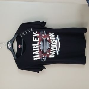 Ladies Large Black Harley Davidson with Bling S/S Scoop neck